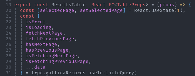 The lovely useInfiniteQuery API powering the new, paginated context results.